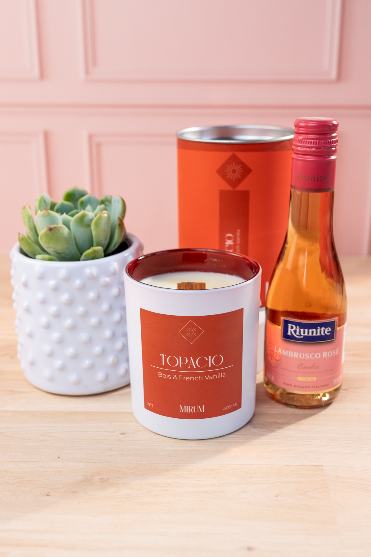 Mirium Topaz Candle Kit - with Rosé Wine and Succulent