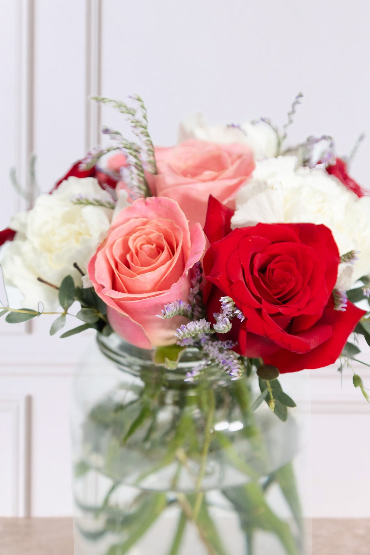 Centerpiece 15 - Light Pink, Red Rose and White Carnation