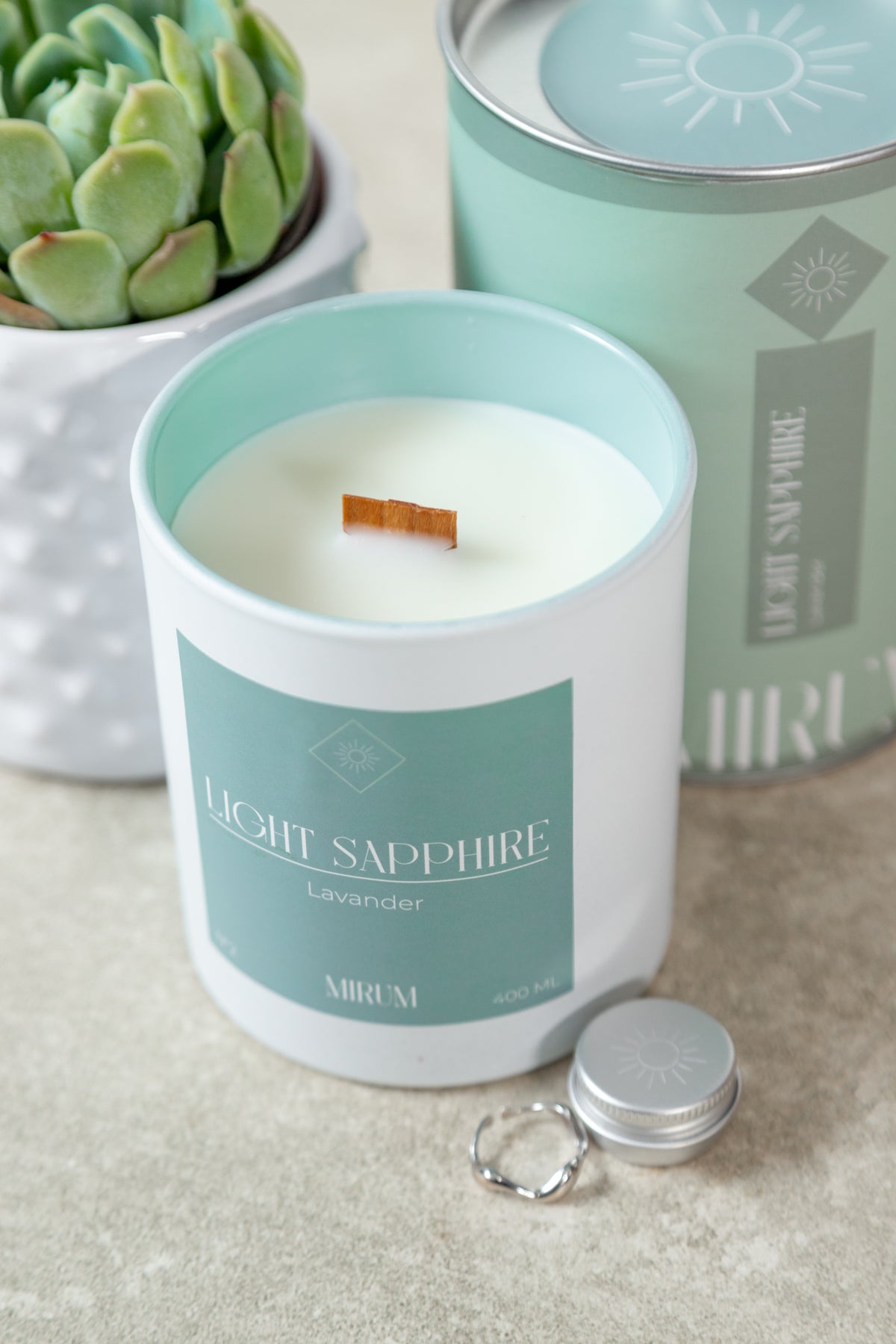 Mirium Light Sapphire Candle Kit - with Rosé Wine and Succulent