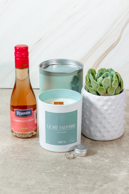 Mirium Light Sapphire Candle Kit - with Rosé Wine and Succulent