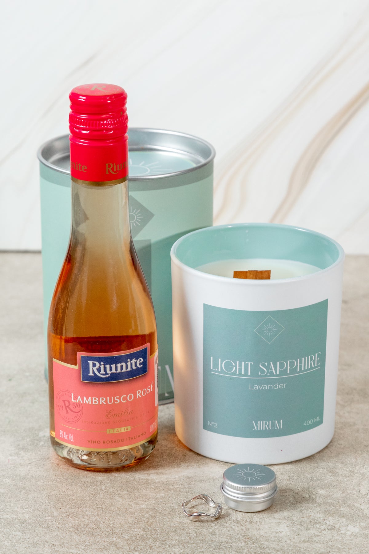 Mirium Light Sapphire Candle Kit - with Rosé Wine and Succulent
