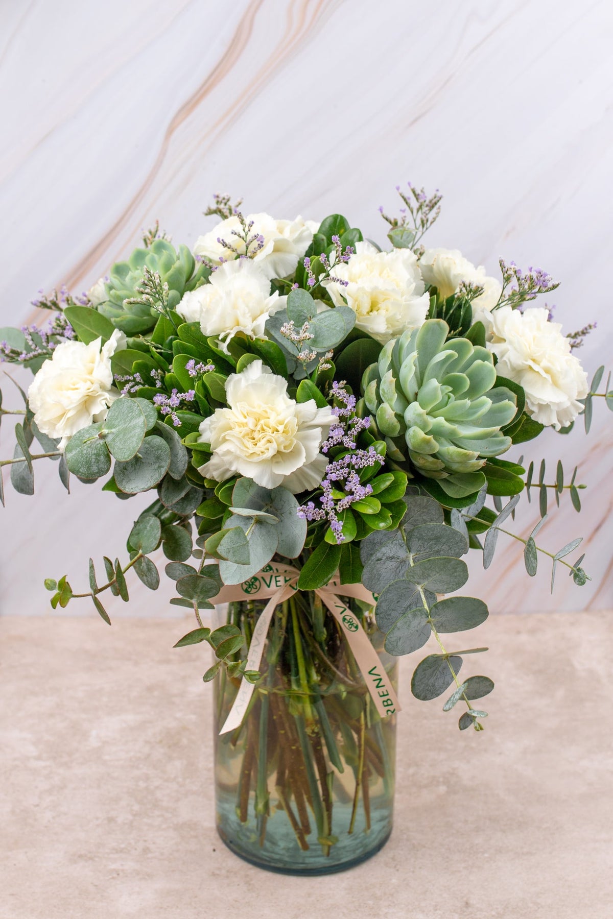 Succulent - White Carnation and Succulent Cun