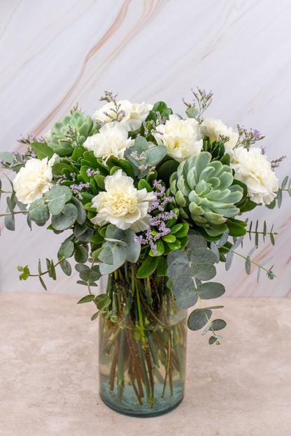 Succulent - White Carnation and Succulent Cun