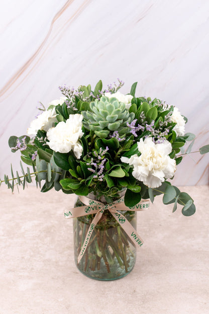 Succulent - White Carnation and Succulent Cun