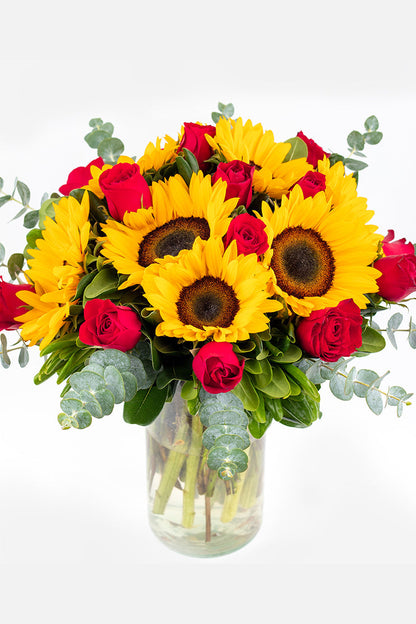 Sunset - Sunflower with Red Roses